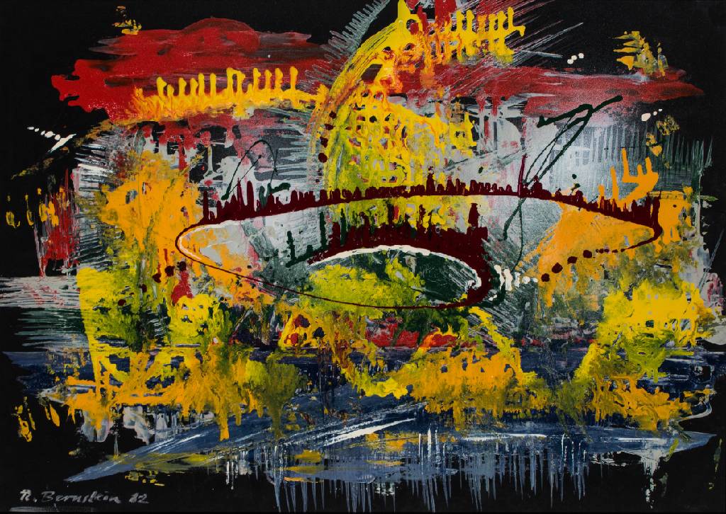 Rudi Bernstein, geb. 1950 Mannheim, Traumhafte Visionen, Lackfarben auf Karton, sign., dat. 1982, ca. 66x90 cm, Rahmen