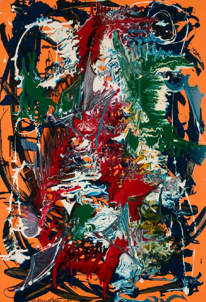 Rudi Bernstein, geb. 1950 Mannheim, Farbtaifun, Lackfarben auf Karton, sign., dat.1981, ca. 92x62 cm, Rahmen