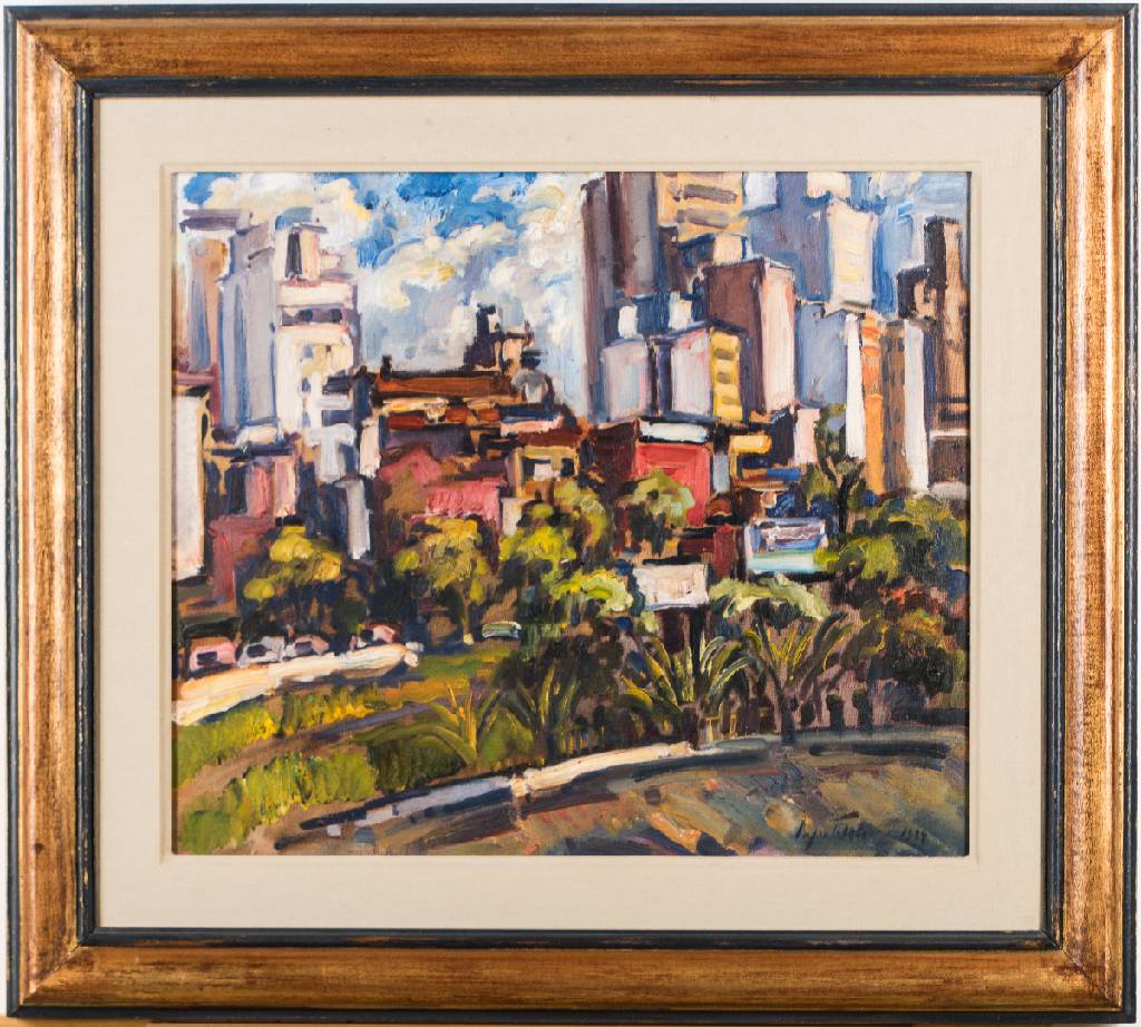 Detail a: Sergio Telles, geb. 1936 Rio de Janeiro, Vista da Rua da Assembléia, Öl/Lwd, verso dat.Sao Paulo 1988, ca. 46x52 cm, Rahmen, inkl. Zertifikat der ...