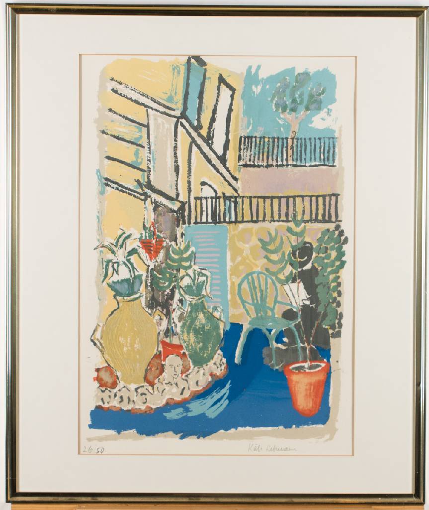 Detail a: Käte Lehmann, geb. 1904, Farbserigraphie, sign., num. 26/50, ca. 80x68 cm, unter Glas gerahmt