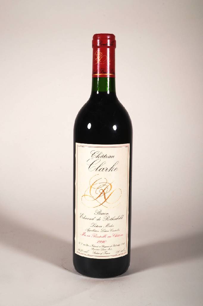 6 Flaschen 1990 Chateau Clarke, Baron Edmondde Rothschild, Listrac-Medoc, je ca. 75 cl, 12,5 % Vol., Füllstände: je ca. into neck, unverkostet, ...