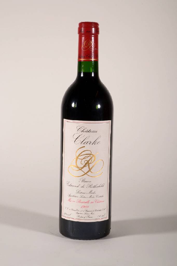 6 Flaschen 1988 Chateau Clarke, Baron Edmondde Rothschild, Listrac-Medoc, je ca. 75 cl, 13 % Vol., Füllstände: je ca. into neck, unverkostet, ...