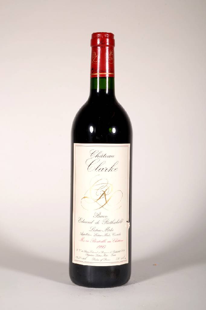 6 Flaschen 1993 Chateau Clarke, Baron Edmond de Rothschild, Listrac-Medoc, je ca. 75 cl, 12,5 % Vol., Füllstände: je ca. into neck, unverkostet, ...