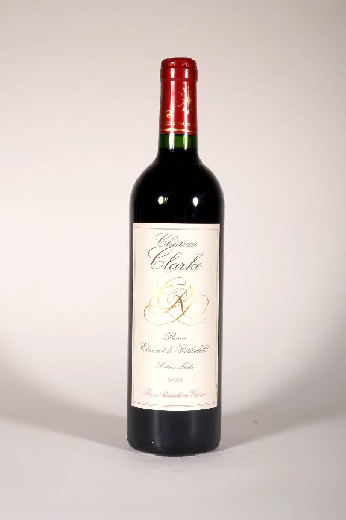 6 Flaschen 2008 Chateau Clarke, Baron Edmond de Rothschild, Listrac-Medoc, je ca. 75 cl, 13 % Vol., Füllstände: je ca. into neck, unverkostet, sehr ...