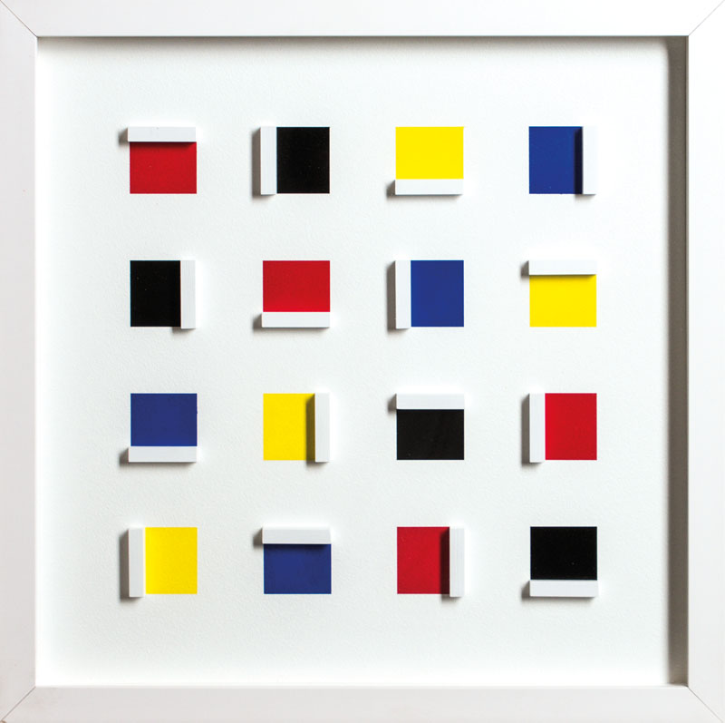 Detail a: Volker Tinti, geb. 1941 Kaiserslautern, Quadrupel, Acryl/ Holz, 3D- Konstruktion, verso sign., dat. 2012, ca. 40x40 cm, unter Glas in weißem ...