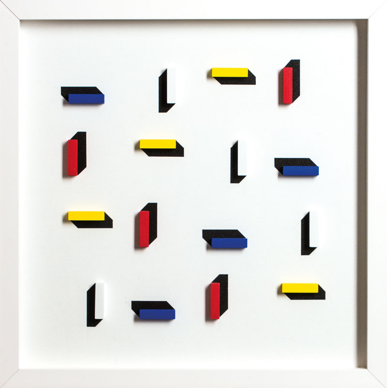 Detail a: Volker Tinti, geb. 1941 Kaiserslautern, Mittelquadrat, Acryl/ Holz, 3D- Konstruktion, verso sign., dat. 8/2011, ca. 40x40 cm, unter Glas in weißem ...