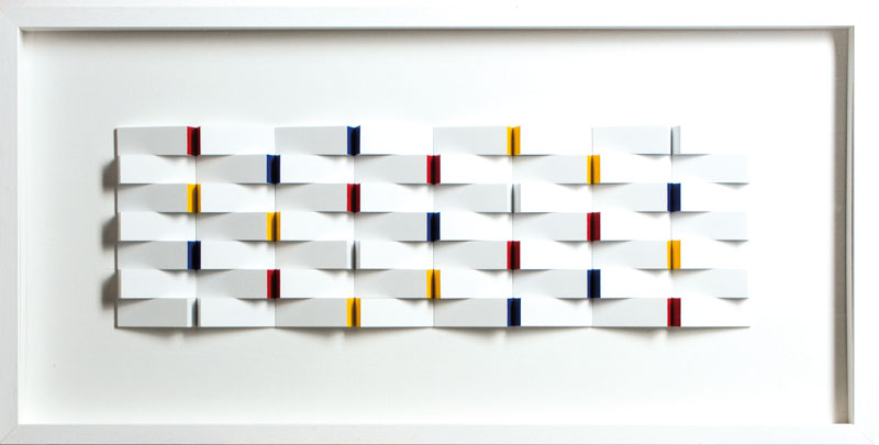Detail a: Volker Tinti, geb. 1941 Kaiserslautern, Relief 1/2014, Acryl/ Holz, 3D- Konstruktion, verso sign., dat. 2011, ca. 20x63, unter Glas in weißem ...