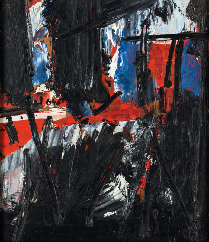 Karl Rödel, 1907-1982, Impression, Öl/Hartfaser, pastoser Farbauftrag, sign., dat. (19)64, ca. 34x30 cm, Rahmen