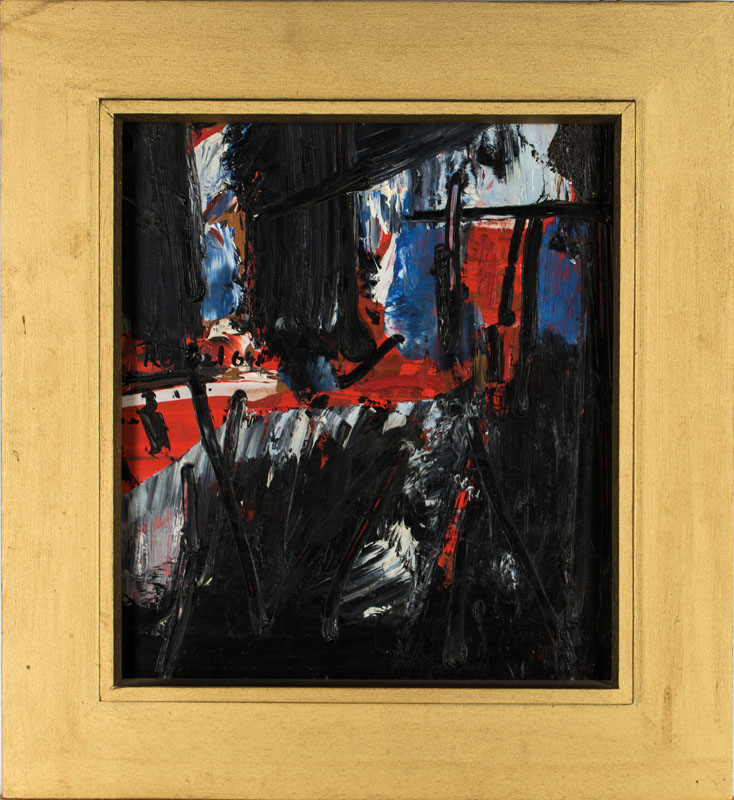 Detail b: Karl Rödel, 1907-1982, Impression, Öl/Hartfaser, pastoser Farbauftrag, sign., dat. (19)64, ca. 34x30 cm, Rahmen