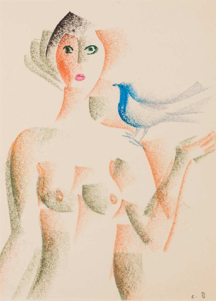 Tengis Mirsaschwill, geb. 1934 in Georgien, Frau mit Taube, Pastellkreide-Zeichnung, sign., Blattgr. 30x40 cm, PP