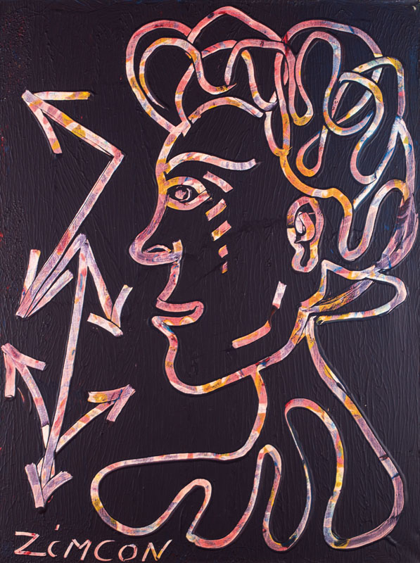 Zimcon, geb. 1938 Hannover, Meisterschüler von A.R. Penck, Portrait Alpha, Acryl/Lwd, sign., ca. 120x90 cm