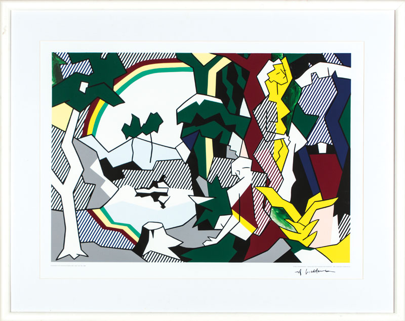 Detail b: Roy Lichtenstein, 1923-1997, Landscape with figures and rainbow, Museum Ludwig Köln 1989, Farbsiebdruck auf Karton, handsign., Blattgr. ca. 51x72 ...
