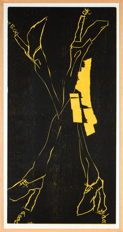 Detail b: Georg Baselitz, geb. 1938, Farbholzschnitt auf äußerst feinem Japanpapier, Handabzug, 2016, handsign., Nr. 27, Auflage 50 Exemplare,ca. 99x49,5 cm, ...