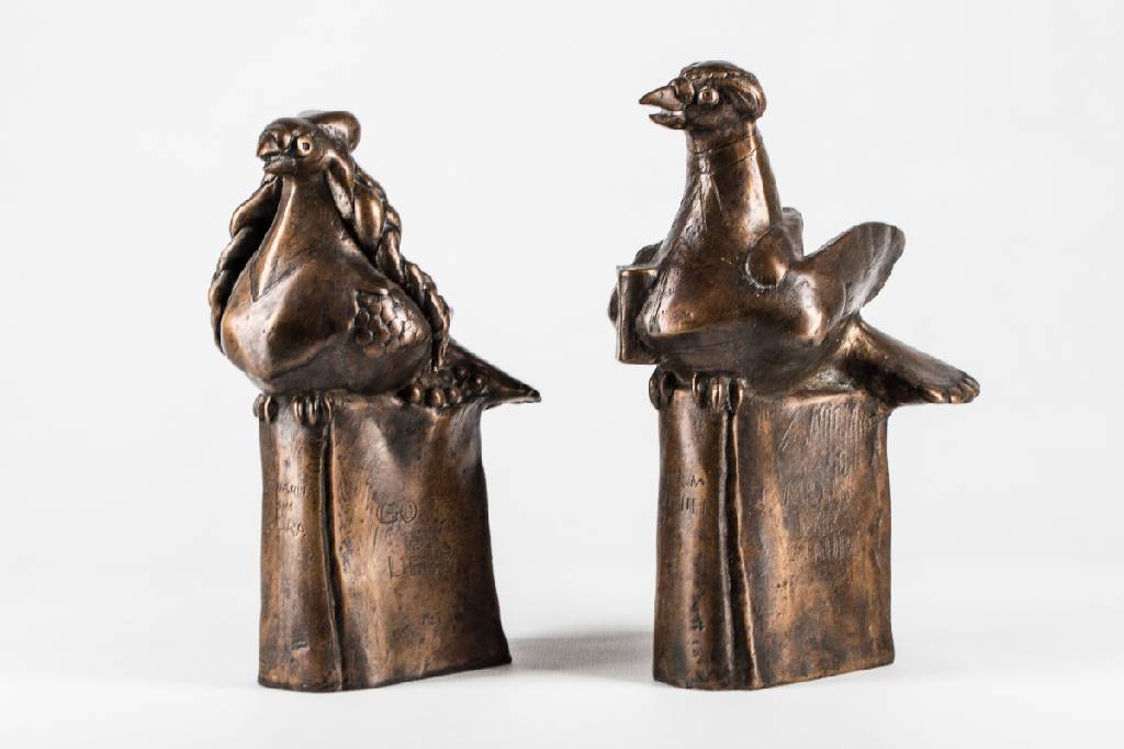 Gernot Rumpf, geb. 1941 Kaiserslautern, Katharina von Bora und Martin Luther, 2 Bronzeskulpturen, je sign., num. 23/25 und 25/25, Gießerstempel, ca. ...