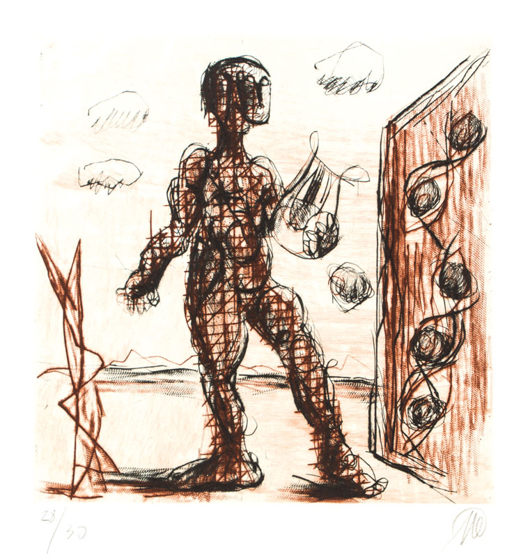 Detail a: Markus Lüpertz, geb. 1941, Ich Orpheus, 1995, bestehend aus einer Radierung, handsign., num. 28/30, Platte 24,5 x 24 cm, einem Buch und einer CD, ...