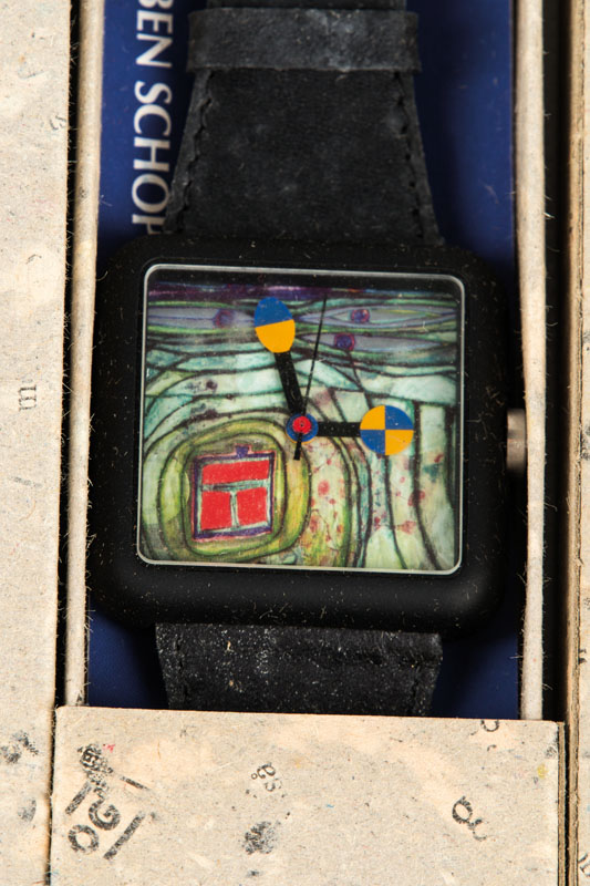 Detail b: Friedensreich Hundertwasser, 1928-2000, Die Sieben Schöpfungstage, Konvolut aus 7 Armbanduhren, Motive: Himmel und Erde, Trennt Licht von ...