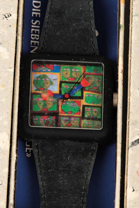 Detail c: Friedensreich Hundertwasser, 1928-2000, Die Sieben Schöpfungstage, Konvolut aus 7 Armbanduhren, Motive: Himmel und Erde, Trennt Licht von ...