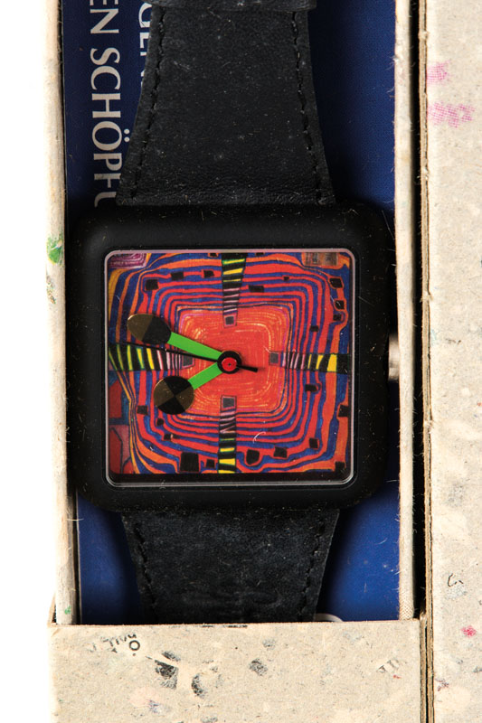 Detail f: Friedensreich Hundertwasser, 1928-2000, Die Sieben Schöpfungstage, Konvolut aus 7 Armbanduhren, Motive: Himmel und Erde, Trennt Licht von ...