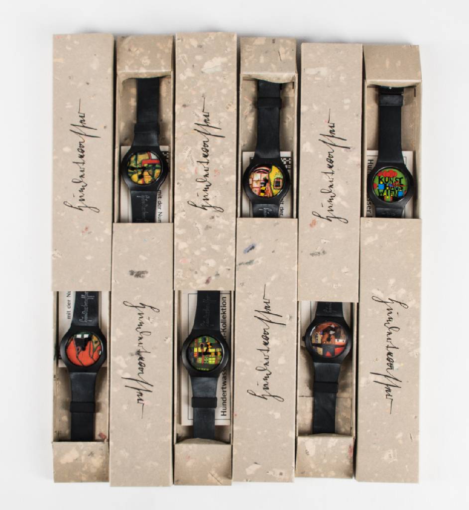 Friedensreich Hundertwasser, 1928-2000, 6 Künstler-Armbanduhren mit Schweizer Quarzwerk,limitierte Auflage der Arsmundi Collection Exklusiv-Edition, ...