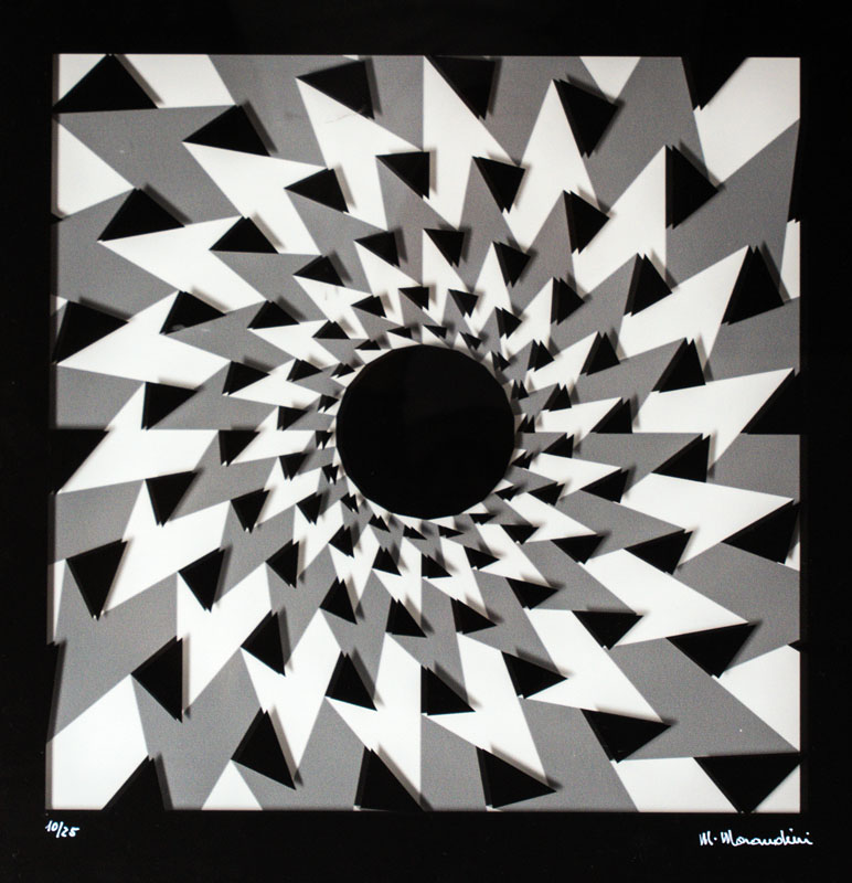 Marcello Morandini, geb. 1940 Mantua, Abstrakte 3-D Komposition, handsign., num. 10/25, aus 2017, ca. 30x30 cm, zwischen zwei geschichteten ...
