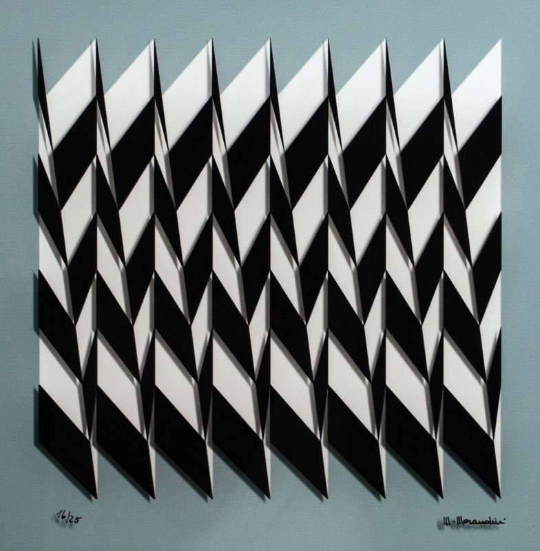 Marcello Morandini, geb. 1940 Mantua, Abstrakte 3-D Komposition, handsign., num. 16/25, aus 2017, ca. 30x30 cm, zwischen zwei geschichteten ...