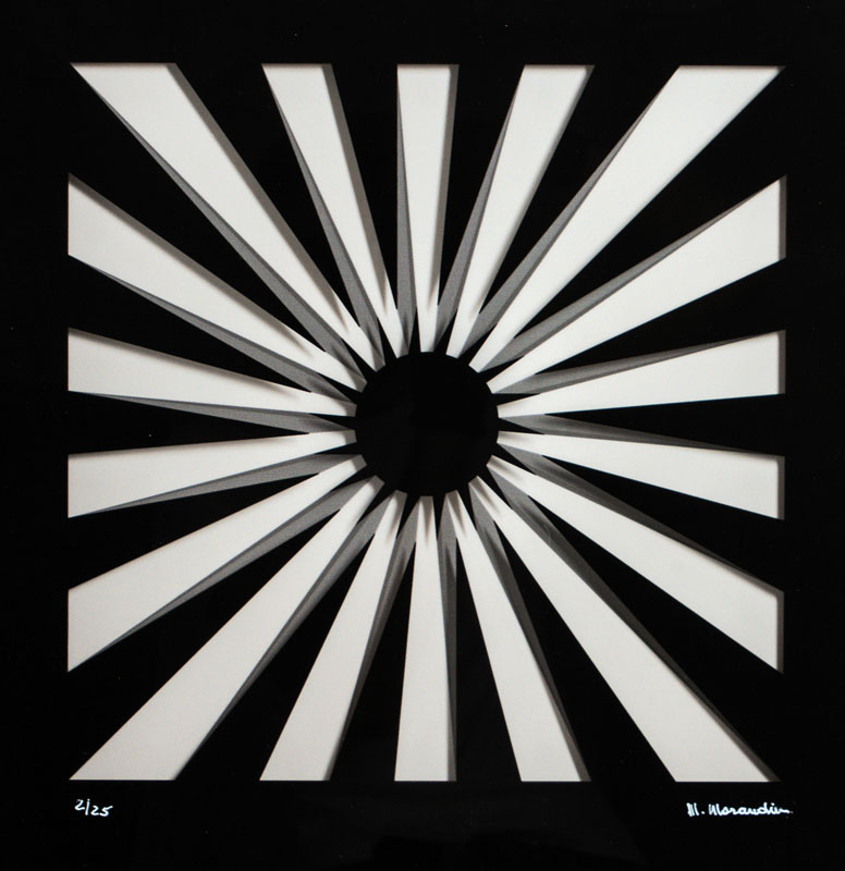 Marcello Morandini, geb. 1940 Mantua, Abstrakte 3-D Komposition, handsign., num. 2/25, aus 2017, ca. 30x30 cm, zwischen zwei geschichteten ...