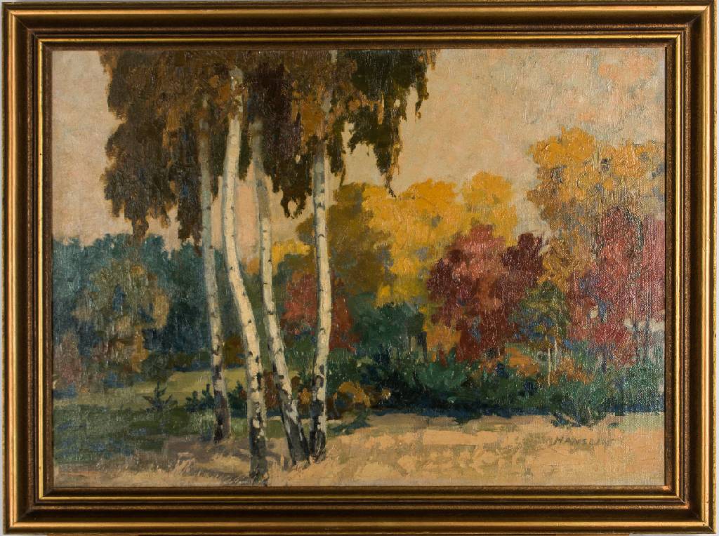 Detail a: Anton Hanslik, Ludwigshafener Maler Mitte 20. Jh., Spätsommer in der Pfalz, Öl/Lwd, sign.,ca. 53,5x74,5 cm, Rahmen