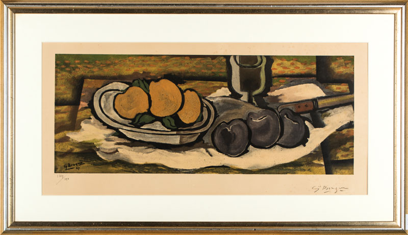 Detail a: Georges Braque, 1882-1963, Nature morte sur une nappe, Farblithografie, handsign., num. 132/250, Motiv 28,5x72,5 cm, unter Glas gerahmt, gesamt ...