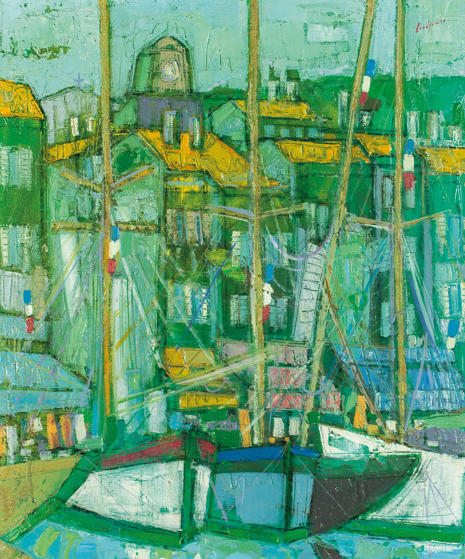 Michel Godjevac, 1896-1982 Ungarn/Frankreich, Hafenansicht, Öl/Lwd, sign., ca. 54,5x46 cm