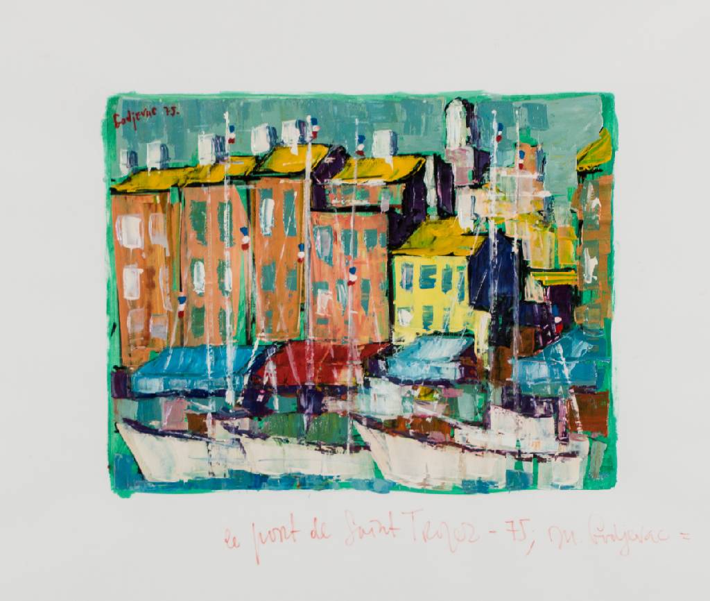 Michel Godjevac, 1896-1982 Ungarn/Frankreich, Le Port de Saint Tropez, Öl/Karton, sign., dat. (19)75, ca. 26x32 cm, unter Glas gerahmt, gesamt 50x60 ...
