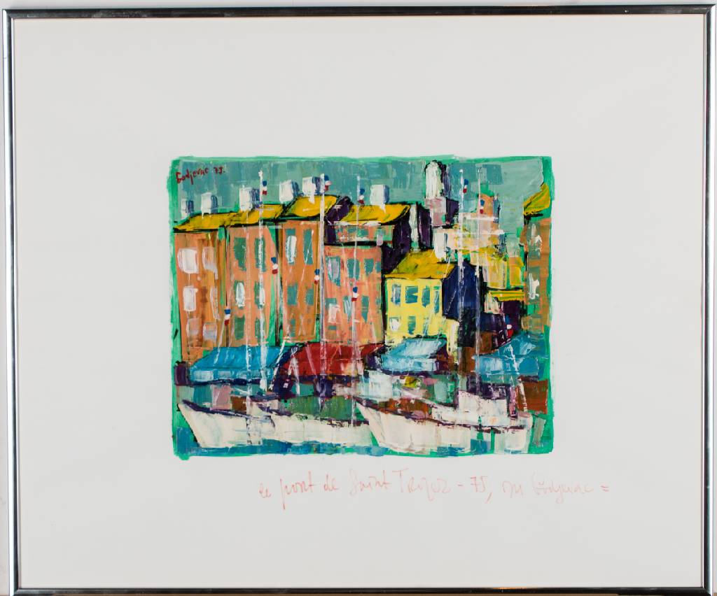 Detail a: Michel Godjevac, 1896-1982 Ungarn/Frankreich, Le Port de Saint Tropez, Öl/Karton, sign., dat. (19)75, ca. 26x32 cm, unter Glas gerahmt, gesamt 50x60 ...