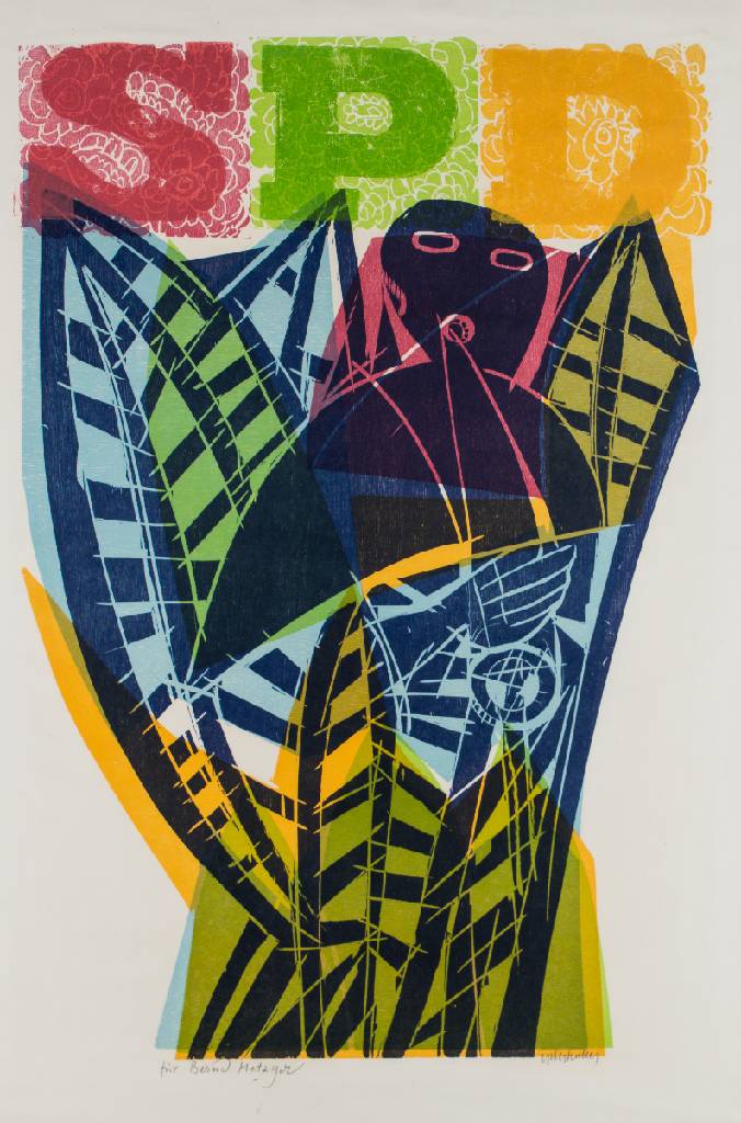 HAP Grieshaber, 1909-1981, SPD, Farbholzschnitt, 1972, handsign., außerhalb der Auflage (200 Ex.), WVZ: Hatje Nr:72/111, mit Widmung, Blattgr. 93x65 ...