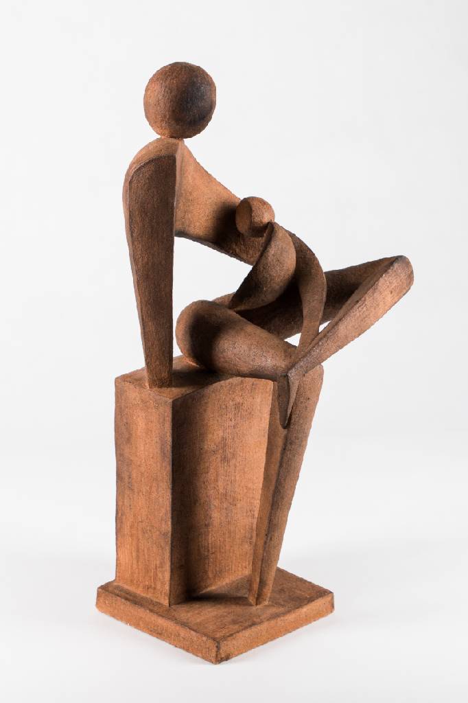 unbekannter Künstler, abstrahierte Darstellung einer Mutter mit Kind, Eisen patiniert, monogram., um 1960 Frankreich, ca. 50x22 cm