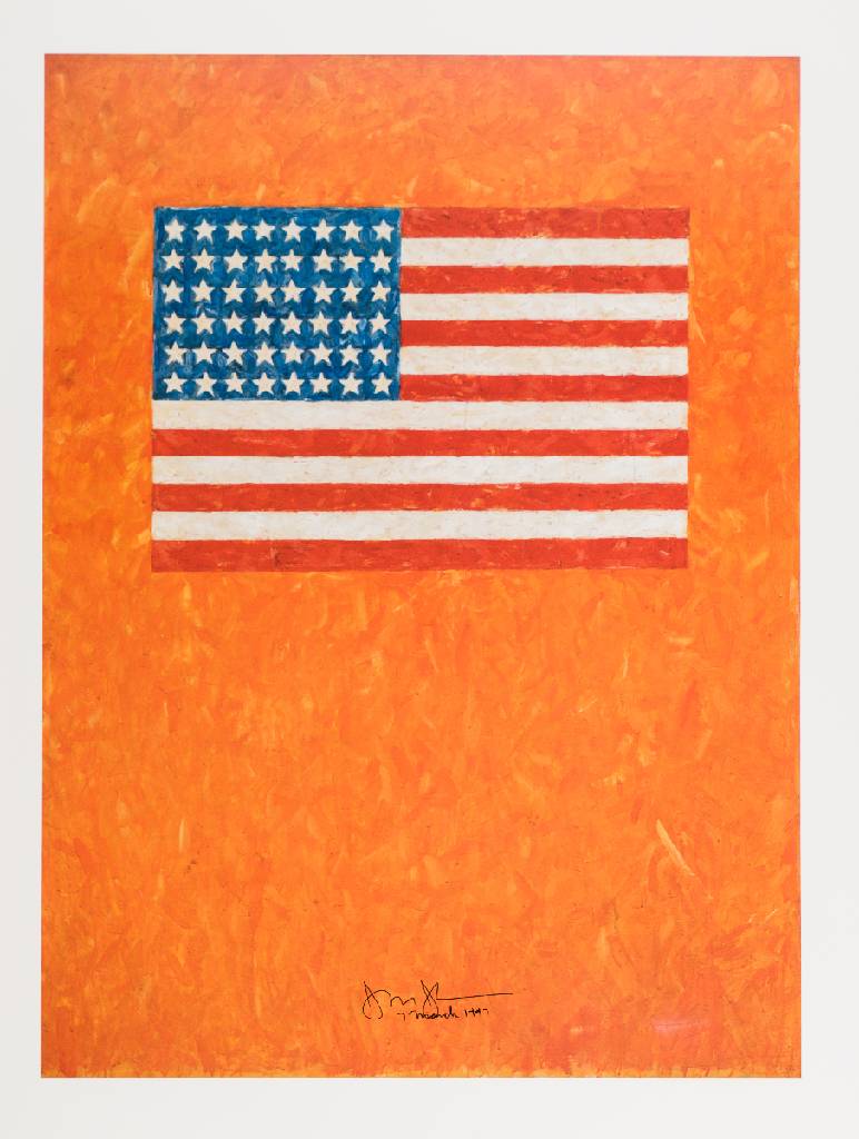 Jasper Johns, geb. 1930, Flag on orange field, Farboffset auf dünnem Karton, handsign., dat. 7 March 1997, Blattgr. 80x60 cm, kleiner Fleck am li ...