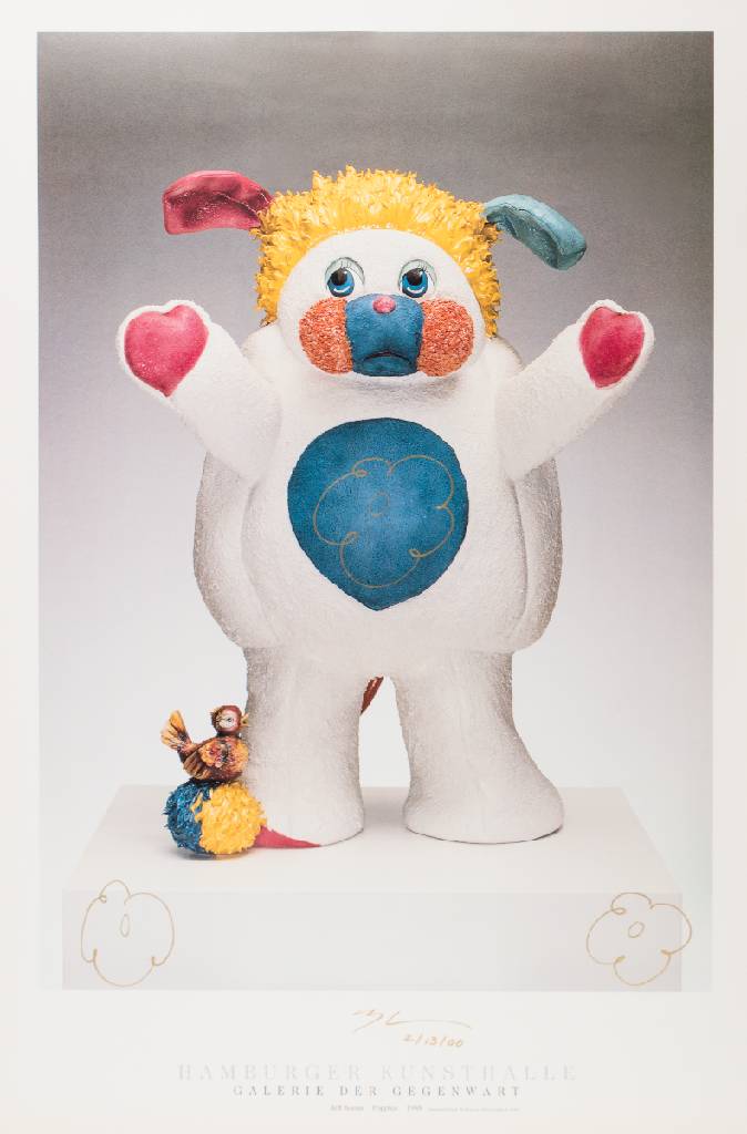 Jeff Koons, geb. 1955, Pooples, Farboffset, Hamburger Kunsthalle 1997, mit Goldstift handsign., dat. 2/13/00, Blumenzeichnung, leichte Rollspuren, ...