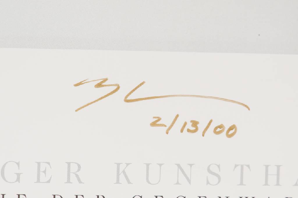 Detail a: Jeff Koons, geb. 1955, Pooples, Farboffset, Hamburger Kunsthalle 1997, mit Goldstift handsign., dat. 2/13/00, Blumenzeichnung, leichte Rollspuren, ...