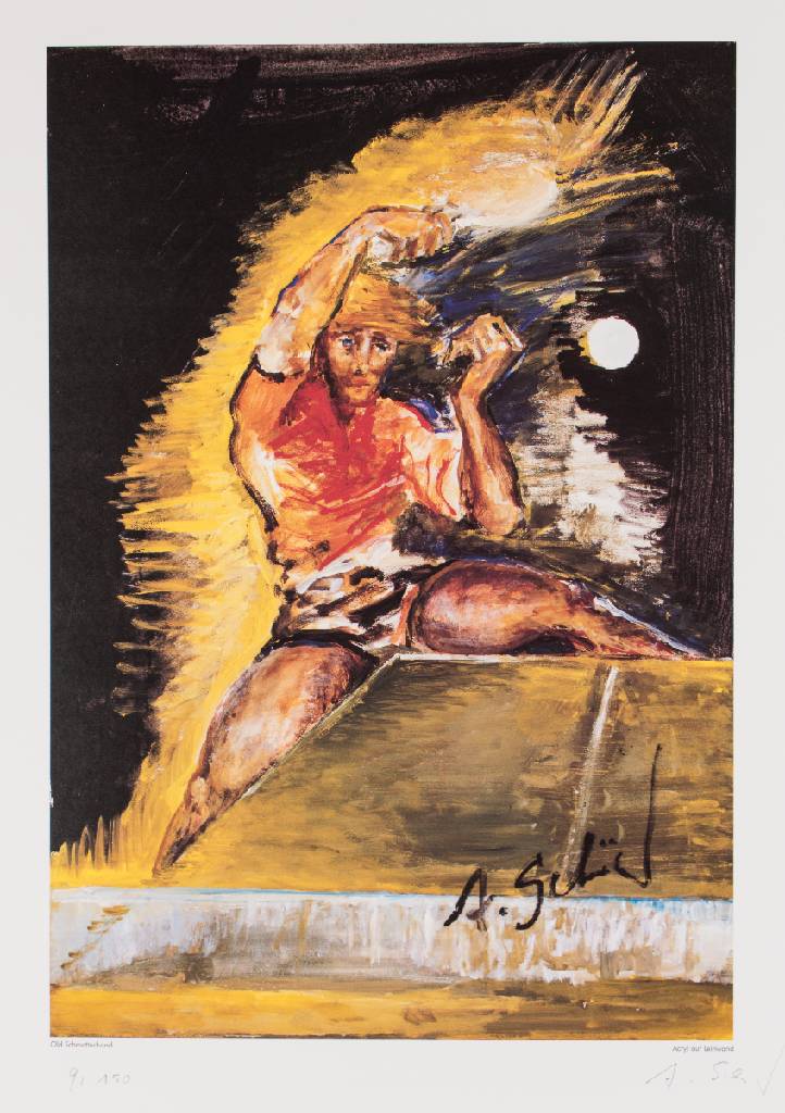 Detail a: Hans Schröder, 1930-2010 Saarbrücken, Sport, Mappe mit 6 Offset-Lithographien, 1990, je handsign., num. 9/150, inkl. Begleitheft, Blattgr. 71x51 cm