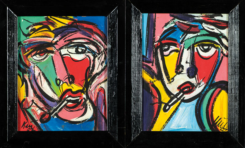 Peter Robert Keil, geb. 1942, Konvolut aus 2Portraits, Acryl/Hartfaser, beide sign., ca. 37x31 cm, Rahmen