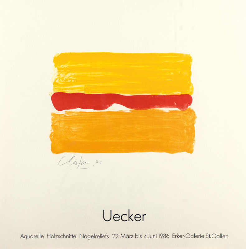 Günther Uecker, geb. 1930, Farblithografie, zur Ausstellung 1986, handsign., Blattgr. 61x61 cm