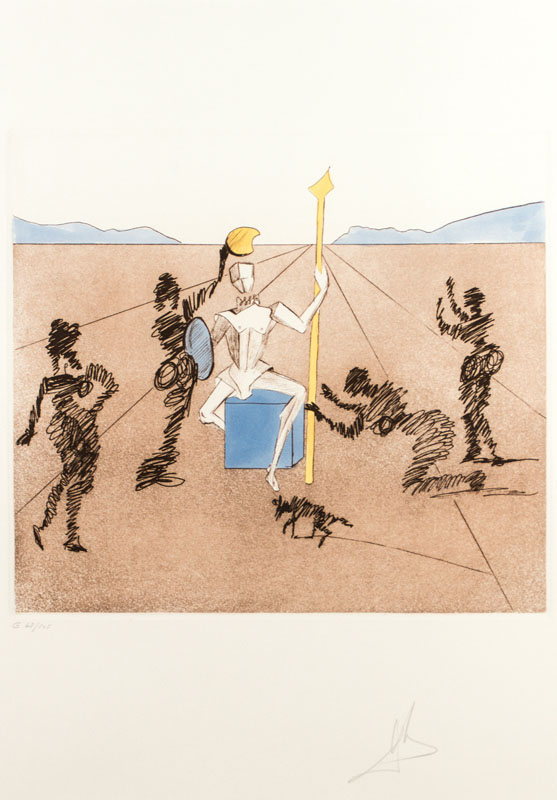 Salvador Dali, 1904-1989, Radierung auf Arches Bütten, aus der Folge Don Quijote, 1980, handsign., num. 68/125, WVZ: Field 80- 1F, Platte 39x43,5 ...