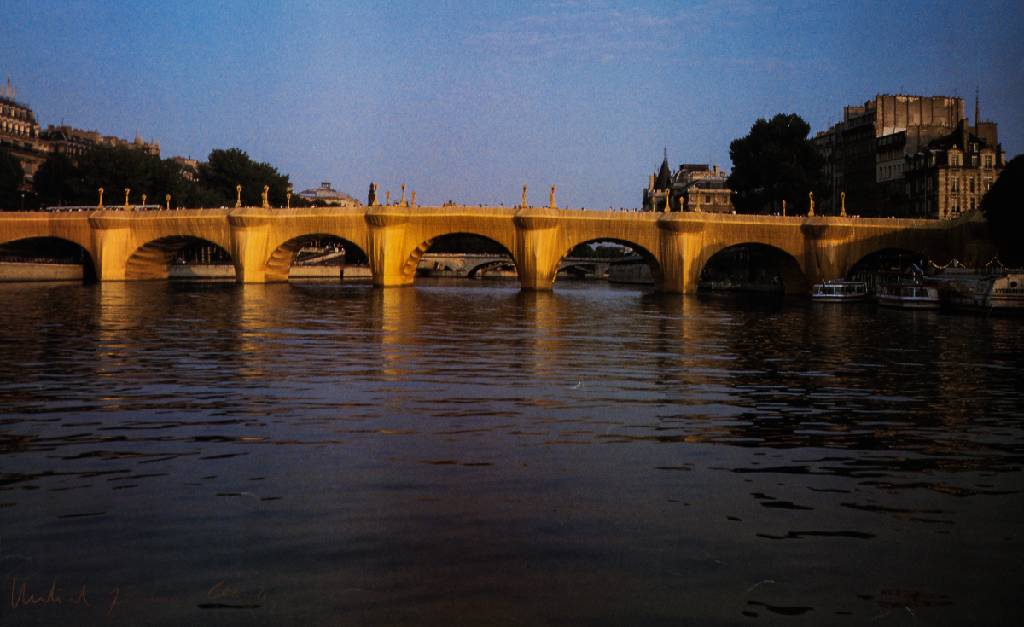 Christo und Jeanne-Claude, Pont Neuf, Offset, handsigniert von beiden Künstlern, Blattgr. 57x94 cm, kleine Knicke im Blatt