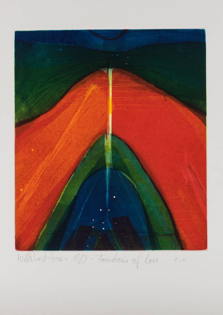 Willibrord Haas, Fontain of love, Farbradierung, handsign., dat. 1989, num. e.a., Platte 38x32,5, Blattgr. 65x54 cm
