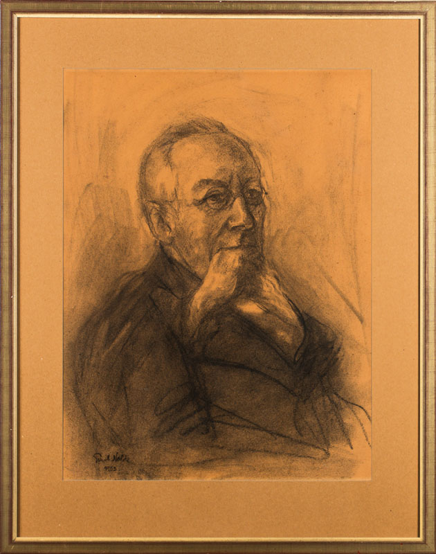 Detail a: Emil Nolde, 1867-1956, Portrait, Kohlezeichnung auf braunem Karton, handsign., dat. 1903, Blattgr. 56,5x42,8 cm, unter Glas gerahmt, Provenienz: ...