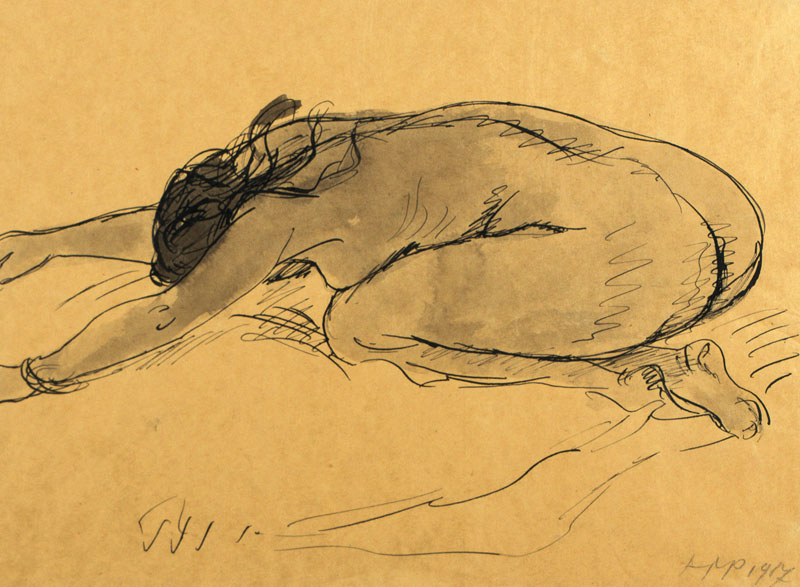 Max Pechstein, 1881-1955, Tuschefederzeichnung auf bräunlichem Papier, rechts monogrammiert, dat. 1917, verso mit Nachlassstempel und handschriftl. ...