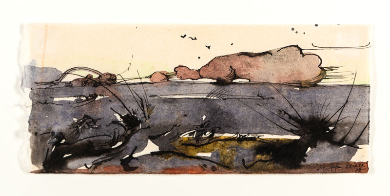 Horst Janssen, 1929-1995, Aquarell auf Japan-Bütten, aus der Folge "Bobethanien", rechts unten handsign., dat. (19)90, Blattgr. 13,5x31,5 ...