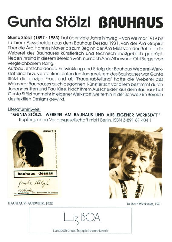 Detail a: Gunta Stölzl, 1897-1983, Meisterin der Weberei am Bauhaus Weimar und Dessau, handgeknüpfter Wandteppich, Entwurf Nr. 20, etwa um 1921, Auflage 50 ...