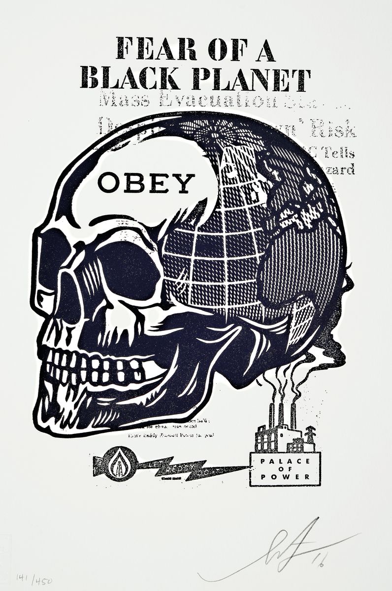 Shepard Fairey, geb. 1970, skull of a black planet, letterpress, 2016, handsign., num. 141/450, Blattgr. 25,5x33 cm