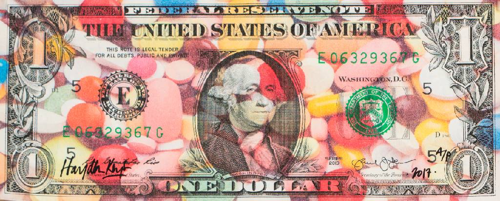 Hayden Kays, geb. 1985 London, Pills 'n' Thrills & Dollar Bills, 2017, Inkjet Print, 1/1 - A.P., handsign., dat. 2017, Blattgr. 24x60 cm, ...