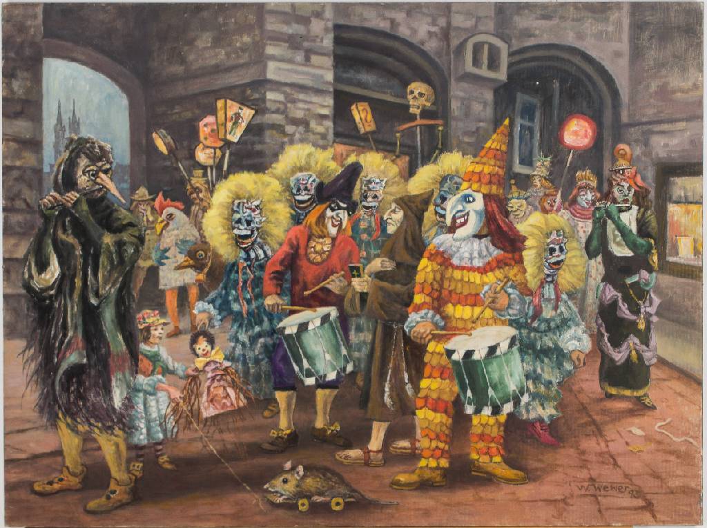Willy Weber, 1933-1998 Schweiz, Basler Fasnacht, Acryl/Hartfaser, sign., dat. 1993, ca. 60x80 cm