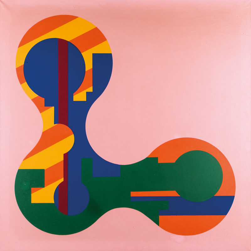 Harry Kramer, 1925-1997, Teilnehmer der Documenta III 1964, hier: Farbserigraphie auf Lwd, verso sign., num. 8/12, ca. 102x104 cm, Rahmen